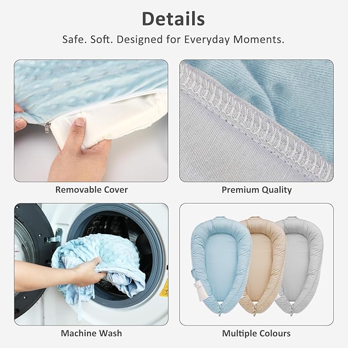 Baby Lounger – Soft & Breathable Newborn Nest for Infants 0-24 Months, Organic Cotton Baby Pillow for Tummy Time, Playtime & Travel, Newborn Babies Essential Gift