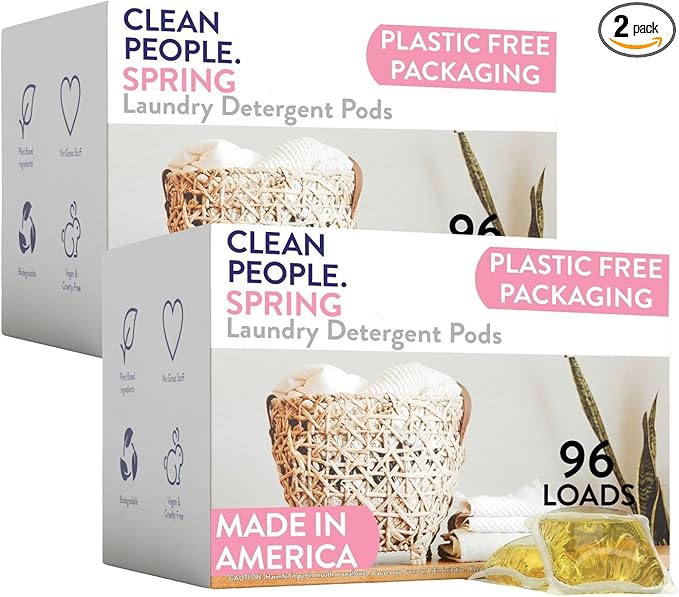 Clean People Laundry Detergent Pods - Recyclable Packaging, Hypoallergenic, Stain Fighting - Ultra Concentrated, Laundry Soap - Spring, 192 Pack