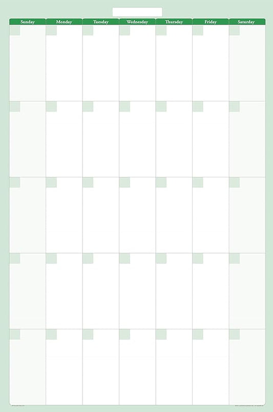 56" tall X 36" wide Vertical Earth Green 30-Day Dry Erasable Wall Calendar Planner -1-Month Large Calendar - Monthly Planner for Home, School, Classroom Organization. Complete with Free Marker and Eraser with Marker Holder