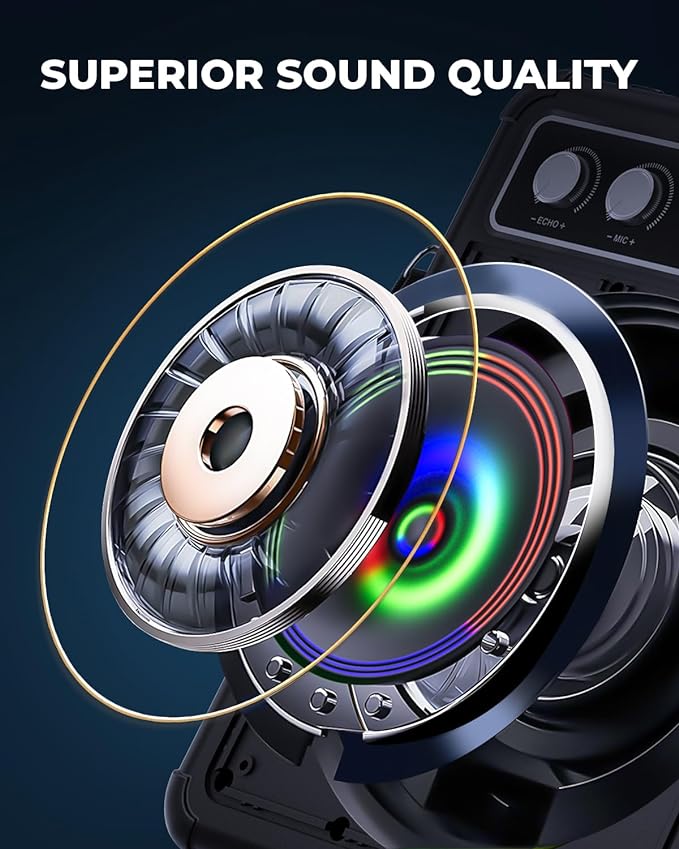 Karaoke Machine, Portable Bluetooth Karaoke Speaker with 2 Wireless Microphones, PA System for Adults Kids with LED Lights, Supports FM/AUX/USB/TF for Home Party