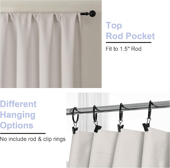 Simplebrand Ava Natural Blackout Curtains for Bedroom 84 Inch Length 2 Panels Set, Solid Thermal Insulated Privacy Living Room Window Treatment Curtains Blackout Drapes, W40 x L84 Inch, Natural