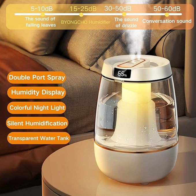 Humidifier for Bedroom, 3L Cool Mist Humidifiers with 25dB Quiet Air Humidifier with Night Light Waterless Auto Shut-Off for Home Baby Office Travel