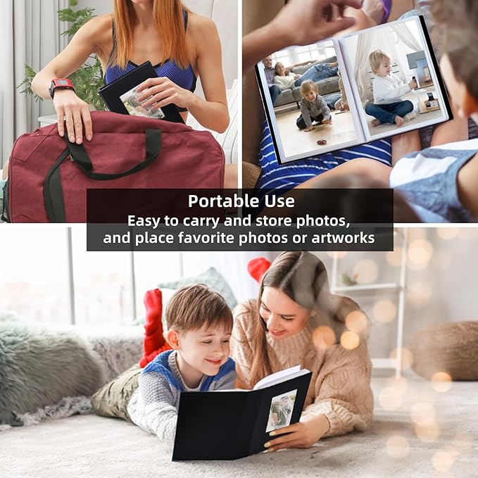 RECUTMS Small Photo Album 4x6 52 Photos, Leather Cover Mini Photo Book with Front Window Holds 52 Vertical Photos, for Artwork or Postcards Storage Wedding Family Baby Vacation(Dark Blue)
