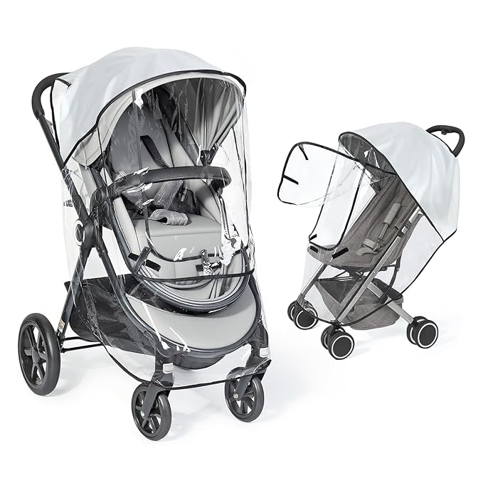 Universal Clear Stroller Rain Cover, No-Zip Waterproof Stroller Cover - Food Grade EVA & Frosted PVC, Baby Travel Weather Shield, Breathable Rain Cover for Most Single Strollers, Black