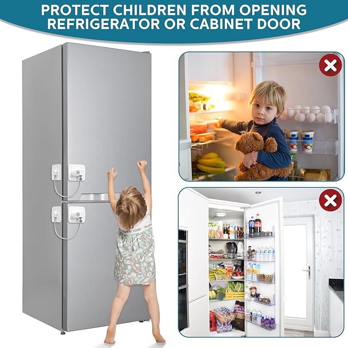 12 Pack Refrigerator Lock with 12 Keys Fridge Locks Combination Adhesive Child Safety Cabinet Freezer Door Lock Adult File Drawer Kitchen Appliance Furniture Closet(White)