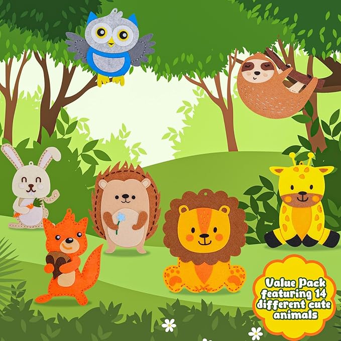Garma Animal Sewing Kit for Kids - 14 in 1 Kids Sewing Crafts Kit for Beginners - Mini Sewing Kits for Kid 5-8 8-12 - Easy Sew Your Own Felt Animals DIY Craft Set for Boys & Girls Birthday