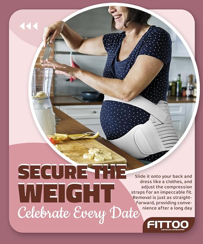 FITTOO Maternity Belt Back Support Belly Band Pregnancy Belt Support Brace Abdominal Binder Waist Support Black XL