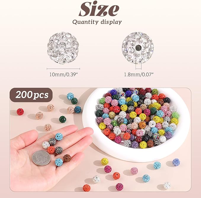 200pcs 10mm Rhinestone Beads for Jewelry Making, Dark Blue Shiny Round Disco Ball Beads Bulk, Sparkle Crystal Clay Christmas for Bracelet Baseball Necklace Earring Crafting and DIY