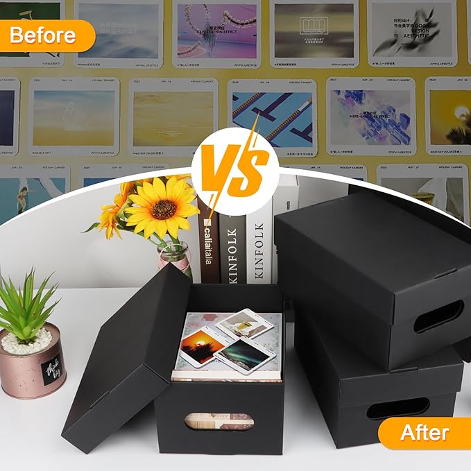 6PCS Photo Storage Box for 4"x6" Photos,10.2“ x 6.5“ x 4.7“ Picture Box Store and Protect Pictures,Documents Black