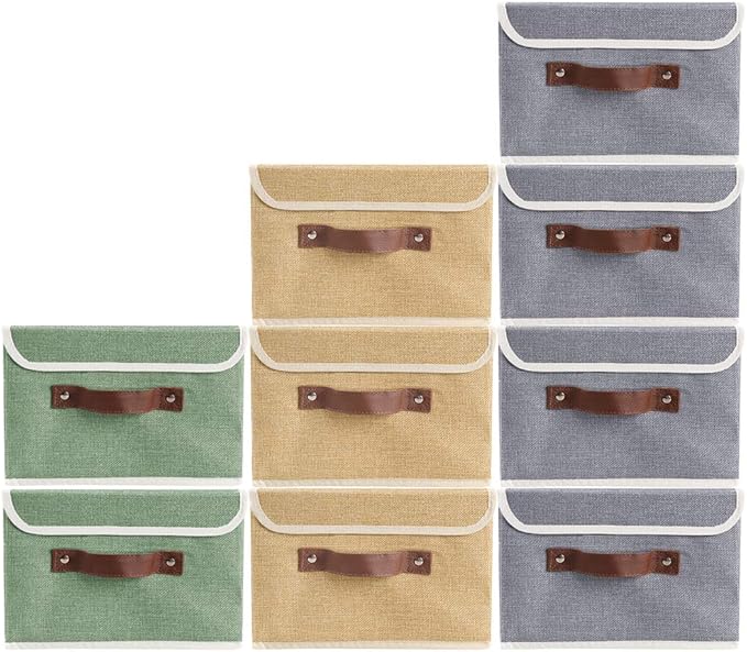 Lucky Monet Storage Bins Boxes with Lids 2 Pack Decorative Storage Boxes Collapsible Fabric Storage Basket Containers Lidded Storage Cube for Organizing Closet Home Office, 10"x 8"x 7" (Khaki)