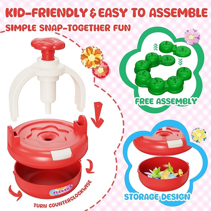 Einailvk Fabric Flower Bouquets Toys, DIY Flower Making Kit for Kids 3 4 5 6 7 8 9 10 11 12 Year Old Girl Birthday Christmas Gift, Art and Crafts Kit Toys for Girls 4-6 6-8 8-12 Year Old (RED)