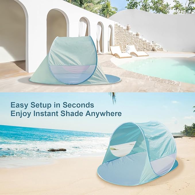 Action Air UPF 50+ Pop Up Beach Tent for 2-3 People, Instant Sun Shelter with 360°Ventilation, Water-Resistant Canopy, Lightweight & Portable Sun Shade for Beach, Camping, Sports (Green)