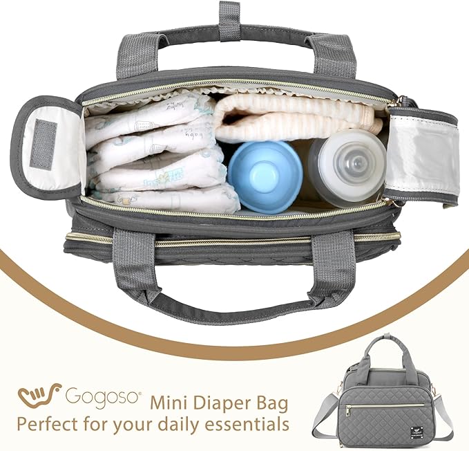 Crossbody Small Diaper Bag, Cute Mini Baby Diaper Tote Bags with Insulated Pockets for Traveling Outdoor Parent,Gray