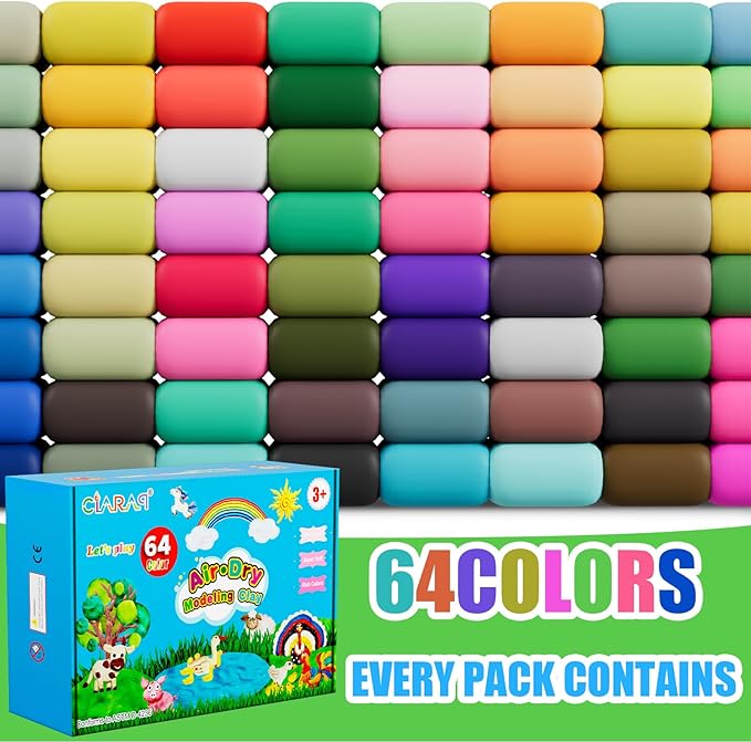 CiaraQ Modeling Clay Kit - 64 Colors Air Dry Clay with Sculpting Tools, Ideal for Crafting, DIY Projects. Easter/Halloween/Christmas Gifts.