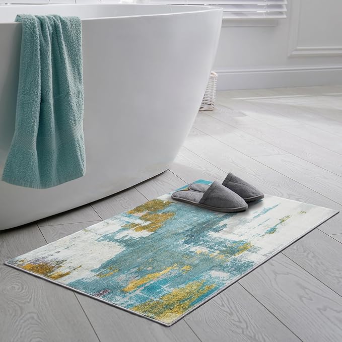 Entryway Rug 2x3 Blue Rug, Washable Abstract Small Rugs Non-Slip Low Pile Throw Rugs for Kitchen Floor, Front Door, Bedroom Bedside