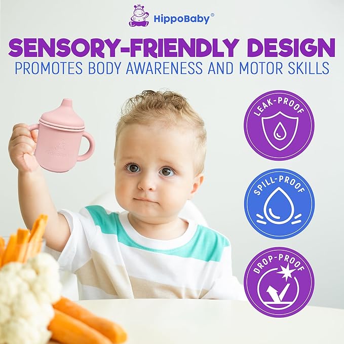 Silicone Transition Sippy Cup for 6+ month old | Includes 1 Toddler straw cup & 1 Baby Sippy Cup with Handles 5 oz | Perfect for Baby Led Weaning (Cream/Rose Quartz, 5 oz)