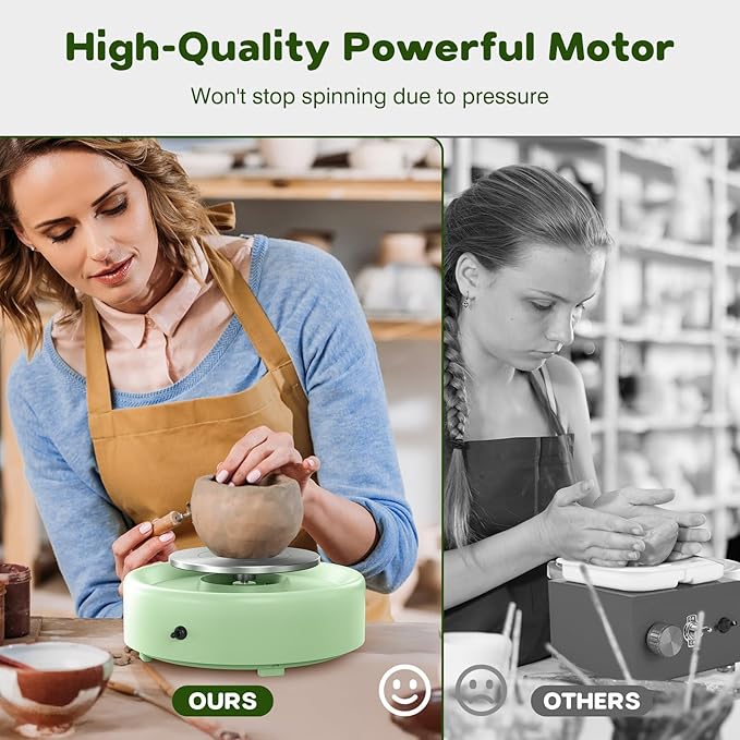 Alldeer Mini Pottery Wheel Machine - 6" Upgraded Clay Wheel for Beginners & Kids, 75W Motor, Adjustable Speed, Low Noise Ceramic Making Kit with 18PCS Sculpting Tools, Ideal for Home DIY (Green)