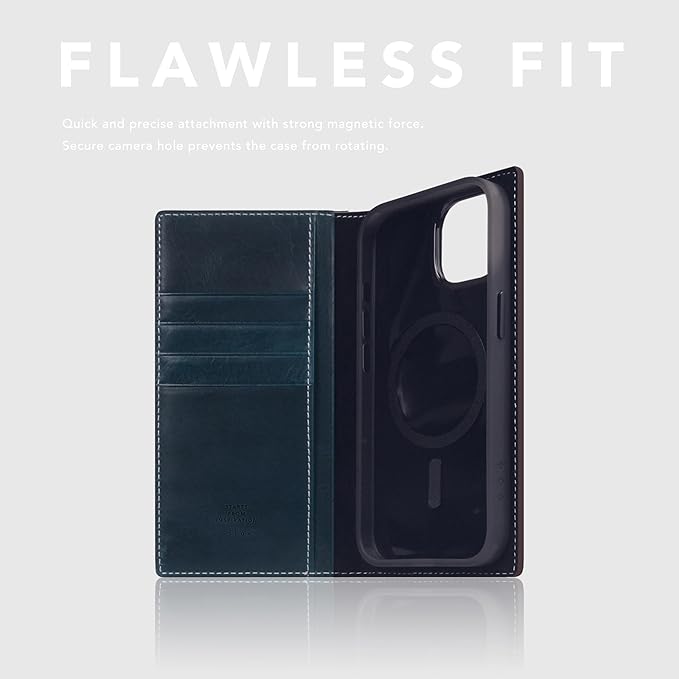 D7 Italian Wax Leather Wallet Case for iPhone 15 - [2-in-1] Handcrafted Detachable Diary Style with Magnetic MagSafe Back Cover, Gift Box Included (Blue)