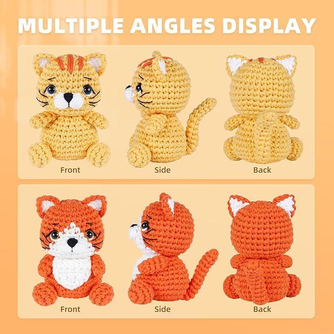 MOREJMTT Crochet Kit for Beginners, Learn to Crochet, Include Easy Knitting Soft Yarn, Step-by-Step Video Tutorial, Hook, Holiday Birthday Gift for Adults and Kids(2pack cat)