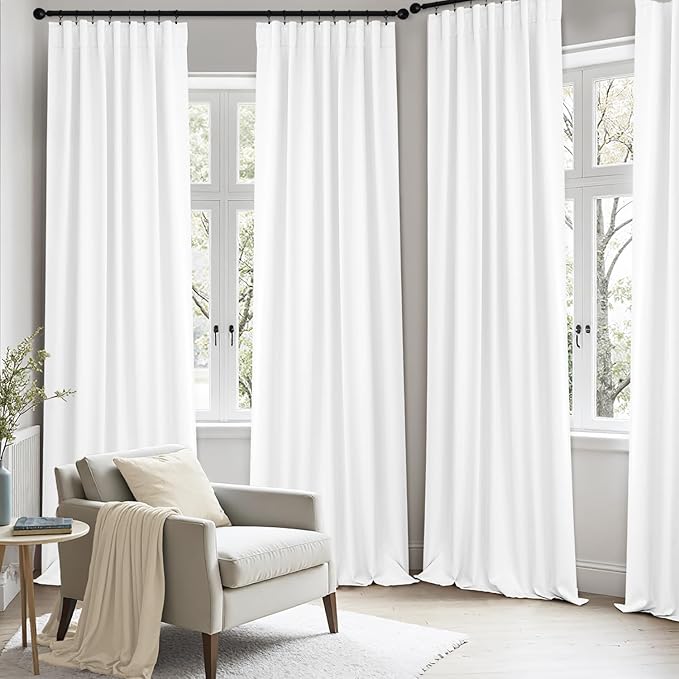 ANRODUO Back Tab Blackout Curtains for Bedroom Living Room, Rod Pocket Pinch Pleated Thermal Insulated Room Darkening Curtains 84 Inches Long 2 Panels, White, 42 x 84 Inch