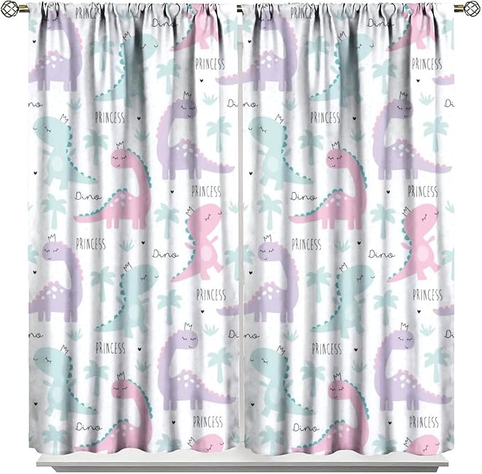 Kids Dinosaur Curtains for Boys Girls Bedroom Decor Cartoon Dino Colorful Cute Funny Animal Wildlife Printed Blackout Rod Pocket Window Drapes for Baby Nursery Playroom W31.5xL63in 2 Panels