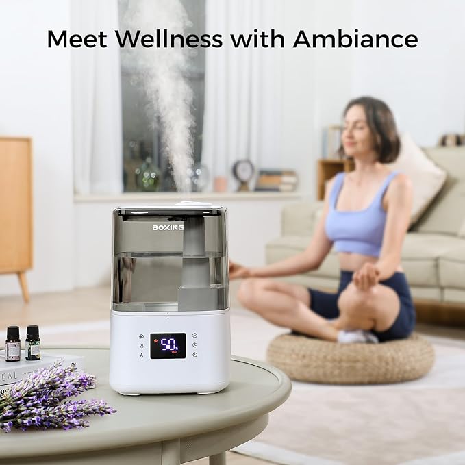 BOXING Warm and Cool Mist Humidifiers for Bedroom Large Room Home, Air Humidifier with Remote, Top Fill Ultrasonic Diffuser Humidifier with humidistat,Quiet Sleep Bedside Nightstand,Timer,Filter,4.5L