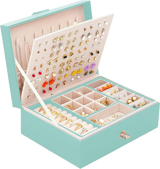 Girls Jewelry Box for Earrings Jewelry Organizer Box Teen Girls Earrings Organizer Jewelry Box Earring Holder Organizer Stud Earring Box for Girls Womens Jewelry Case Organizer Teal