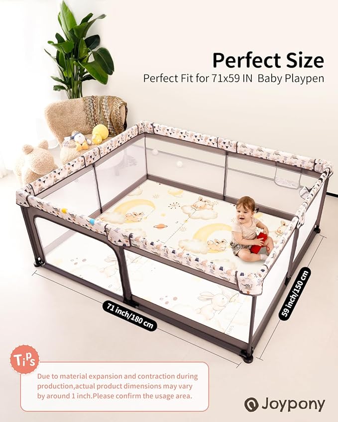 Baby Play Mat 71x59 Inches, Foldable Play Mats for Babies and Toddlers, Waterproof & Anti-Slip Portable Baby Floor Mat for Tummy Time, Baby Mat for Floor with Travel Bag for Indoor Outdoor