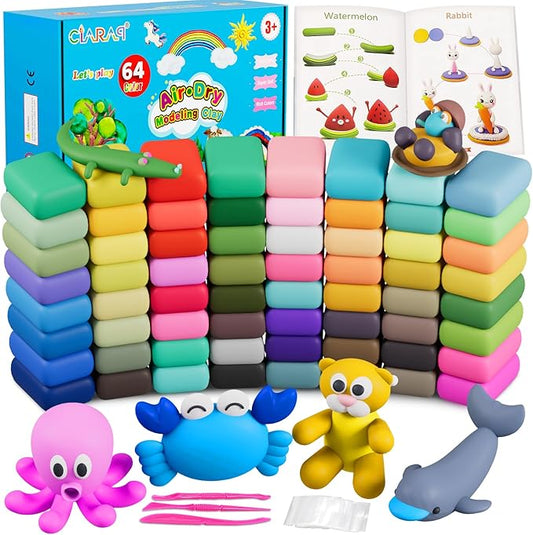 CiaraQ Modeling Clay Kit - 64 Colors Air Dry Clay with Sculpting Tools, Ideal for Crafting, DIY Projects. Easter/Halloween/Christmas Gifts.