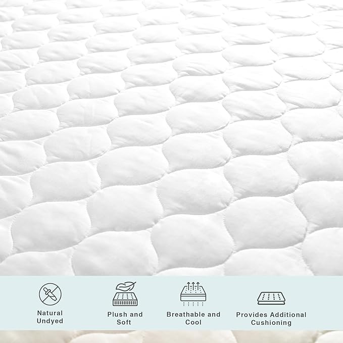 FABDREAMS Organic Quilted Mattress Protector Full Size | Mattress Pad| Mattress Cover| Naturally Breathable | Noiseless| Fits up to 17" Deep Pockets| Temperature Regulating | Full | White