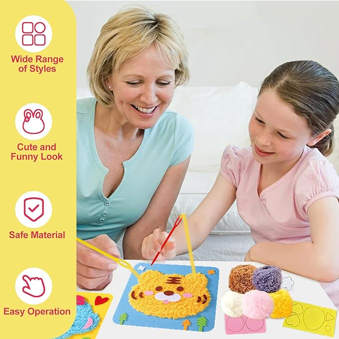 DIY Embroidery Doll Kit, Cartoon Animal Craft Sewing Kit for Kids, Felt Crafts, Beginner Sewing for Kids Ages 4-8 Plus - Helps Develop Fine Motor Skills (3PCS-Monkey/Tiger/Cat)