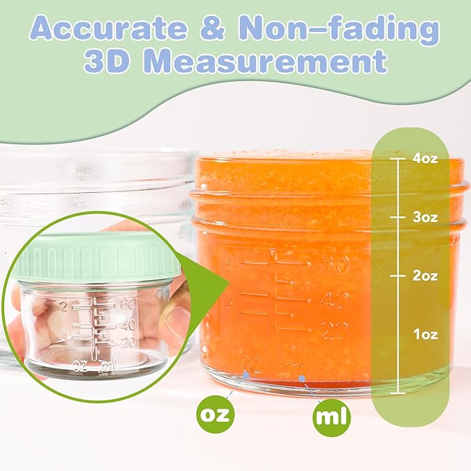 5 Pack Glass Baby Food Storage Containers, 4 oz Leakproof Baby Food Jars with Lids, Small Glass Food Containers for Infant Baby, Freezer & Microwave Safe, BPA Free
