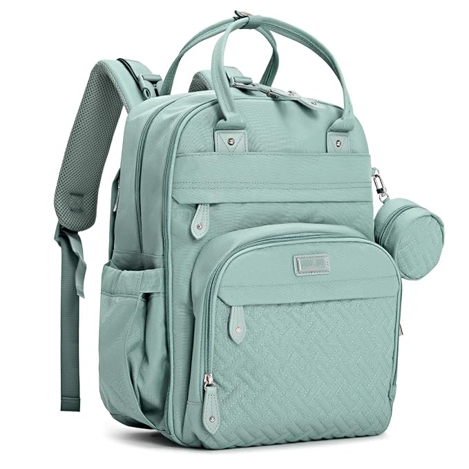 BabbleRoo Diaper Bag Backpack - Baby Essentials Travel Bag - Multi Function Waterproof Diaper Bag, Travel Essentials Baby Bag with Changing Pad, Stroller Straps & Pacifier Case – Unisex, Sage Green