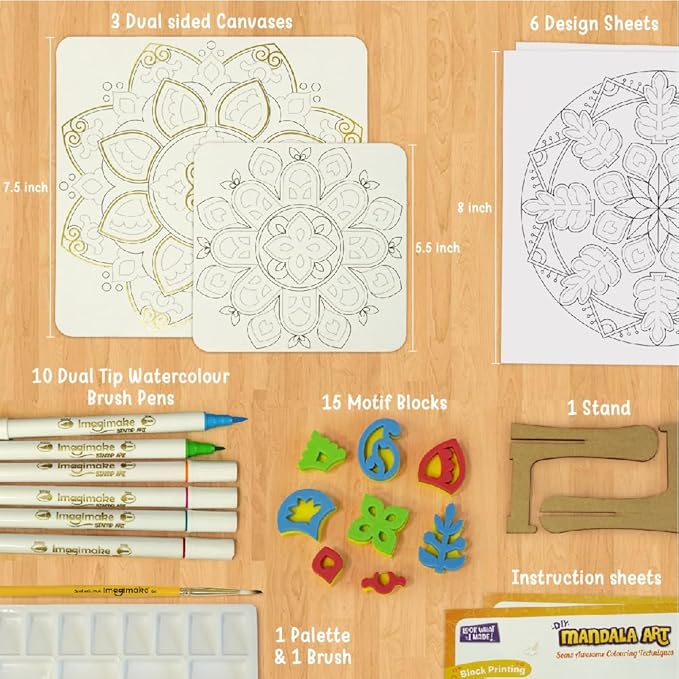 Imagimake Mandala Art Kit | Watercolor Paint Set | 12 Exciting Mandala Projects in Arts and Crafts for Kids Ages 8-12-14-16 | Craft Kits for Adults & Kids | 8 Year Old Girl Birthday Gifts