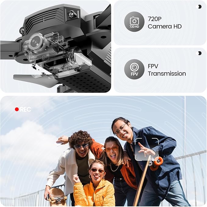 DEERC D20 Mini Drone for Kids with 720P HD FPV Camera Remote Control Toys Gifts for Boys Girls with Altitude Hold, Headless Mode, One Key Start Speed Adjustment, 3D Flips 2 Batteries, Silver