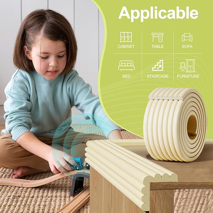 Baby Proofing Wall Corner Protector,Edge Guard Corner Protector,6.56ft Thinken Soft Corner Protectors Pre-Taped Soft Rubber Foam Edge Cushion for Furniture (White, 6.56Ft x 5.9" W x 0.47" Th)