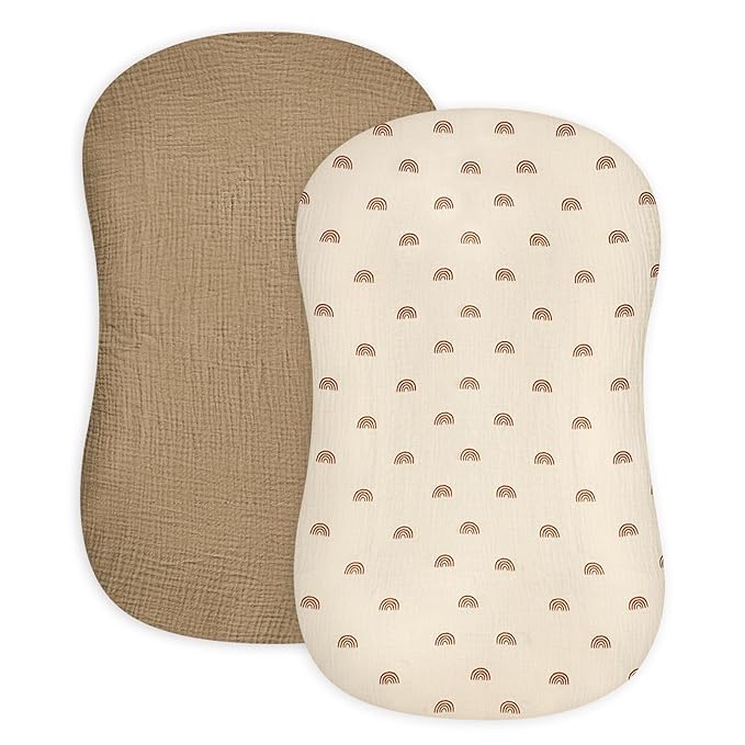 Hooyax Baby Lounger Cover 2 Pack - 100% Muslin Cotton Newborn Lounger Pillow Covers Only, Soft Breathable Infant Lounger Cover with Reinforced Stitching, Fits Most Standard Baby Loungers (Rainbow)