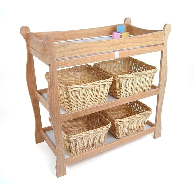 Badger Basket Sleigh Style Baby Changing Table - Nursery Diaper Station with Safety Rails, Foam Pad, and Two Storage Shelves - Nursery Organizer - Black