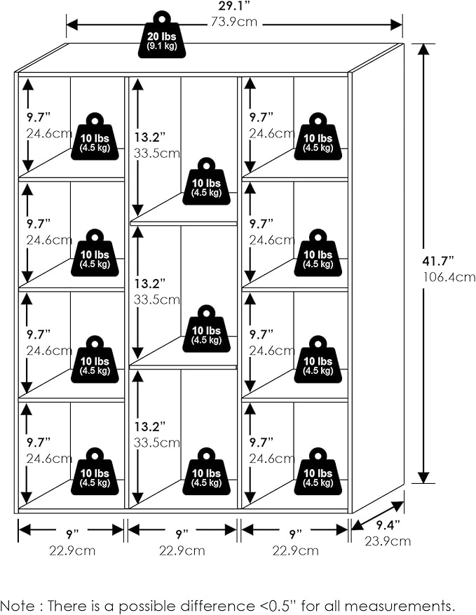 Furinno Luder 11-Cube Open Shelf Bookcase, Bookshelf, French Oak