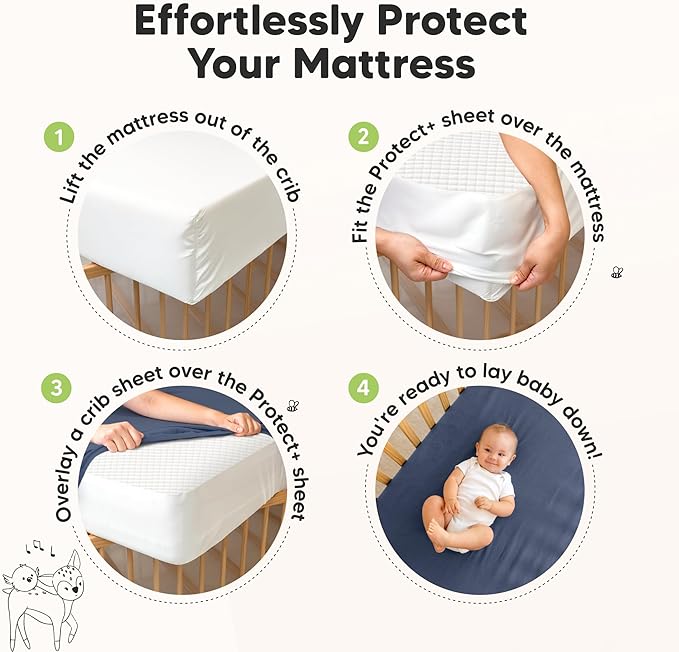 Waterproof Crib Mattress Protector Cover Fitted - 2-Pack Quiet Baby Crib Mattress Pad Sheets, 52" x 28" Soft Quilted Cotton Baby Sheet, Machine Washable, Easy Fit, Durable (Soft White/Quin)