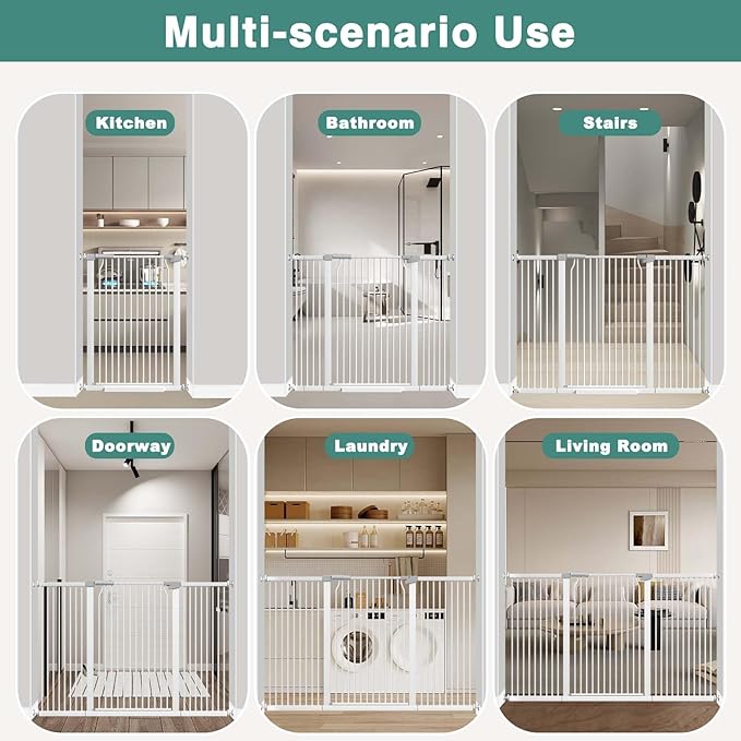 40.5" Extra Tall Baby Gate No Drill, 49.2"-54.7" Extra Wide Dog Gate Indoor, Pressure Mounted Safety Child Gate, Auto Close Pet Gate for Stairs Doorways Walk Through, White