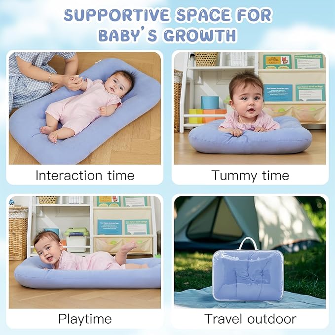 Baby Lounger for Newborn, Bionic Design Baby Lounger, Soft Organic Cotton Breathable Lounger for Infants 0-18 Months (Blue)