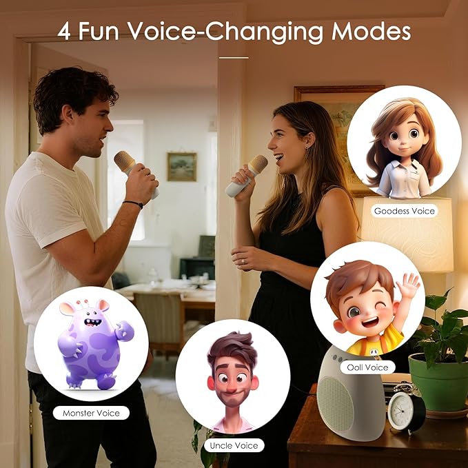 Karaoke Machine for Kids Adults Portable Bluetooth Speaker with 2 Wireless Microphones LED Lights Artistic Design 8-Hour Battery Support Family&Party Choice Fun for All Ages Gifts