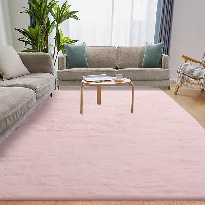Pink Rug, 4x5.8 Area Rugs for Bedroom, Soft Plush Area Rugs for Living Room, Non-Slip Indoor Carpet for Nursery, Study Room, Playroom, Home Decor
