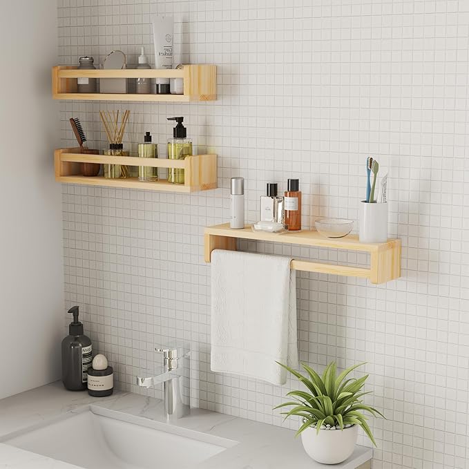 Heimlove Nursery Floating Shelves, Wood Nursery Book Shelves for Wall, 16 inch Wall Bookshelf for Kids Solid Wood Wall Mounted Shelves for Books,Toys and Decor Storage, Set of 2