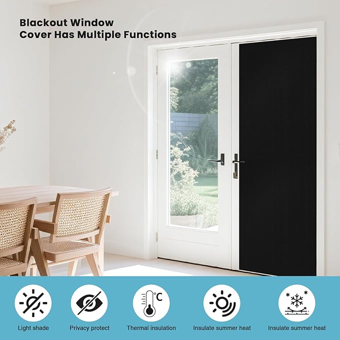 Temporary Blackout Curtains 40" x 57", 100% Blackout Shades for Window, Portable Black Out Blinds with Hook & Loop Stickers, No Drill, UV Protect Black Out Window Shades for Baby Travelers Bedroom