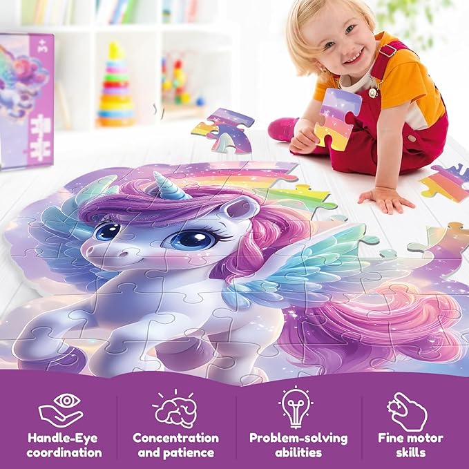 45pcs Unicorn & Mermaid Double-Sided Floor Puzzles, Ages 3-8, 27.6x32 In, Waterproof, EVA Material, Jumbo Jigsaw Puzzle, 1 Set of 45 Pieces
