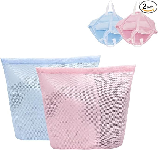 2 Pcs Special Zoning laundry bag for delicates with handles mesh laundry bags washing machine laundry totes travel storage and sorting bag(Pink-Blue)