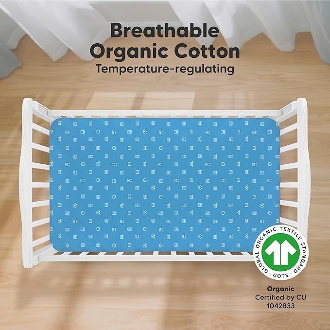 KeaBabies 2-Pack Organic Crib Sheets for Boys, Girls - 52x28 Fitted Crib Mattress Sheet Neutral, Breathable Jersey Cotton Cover for Baby Bed, Toddler Mattress, Soft & Cute Prints (KeaPixel)