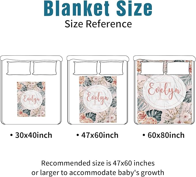 Custom Name Crib Bedding Set - Bohemian Flowers Design, Personalized Baby Nursery Bedding 3-Piece Set– Soft Blanket, Fitted Sheet, Changing Pad Cover – for Newborns Girls Nursery Gifts